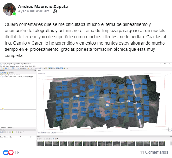 Imagen de comentario de un alumno de Fotogrametría máster 