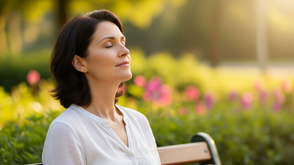 Persona calmándose tras taquicardia y dolor en el pecho, control emocional.