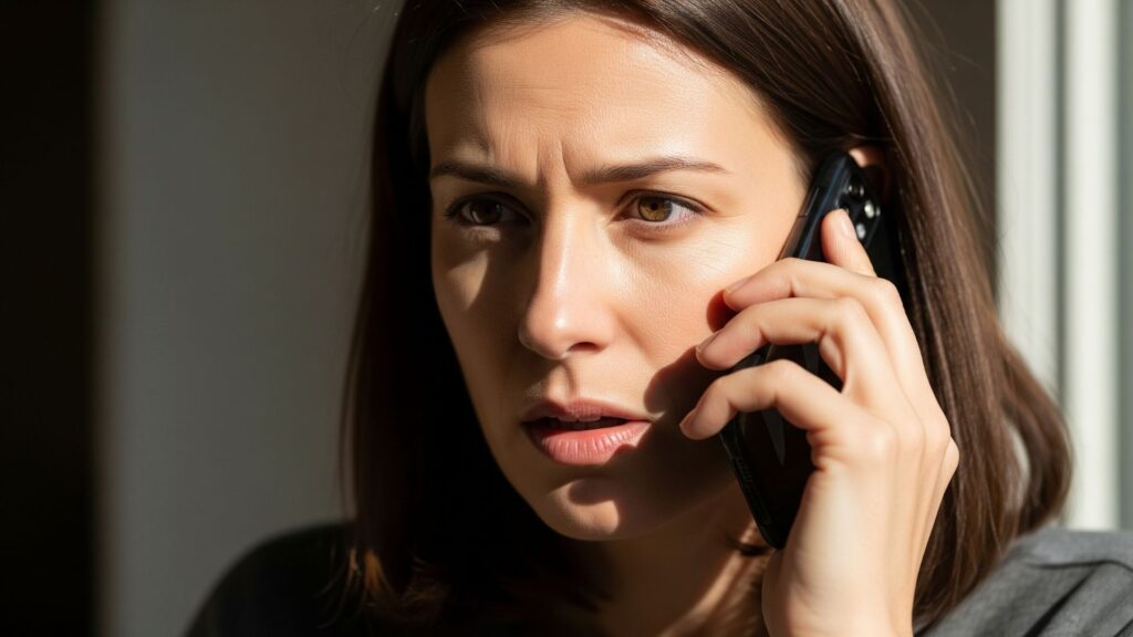 Persona llamando a emergencias ante taquicardia y dolor torácico intenso.