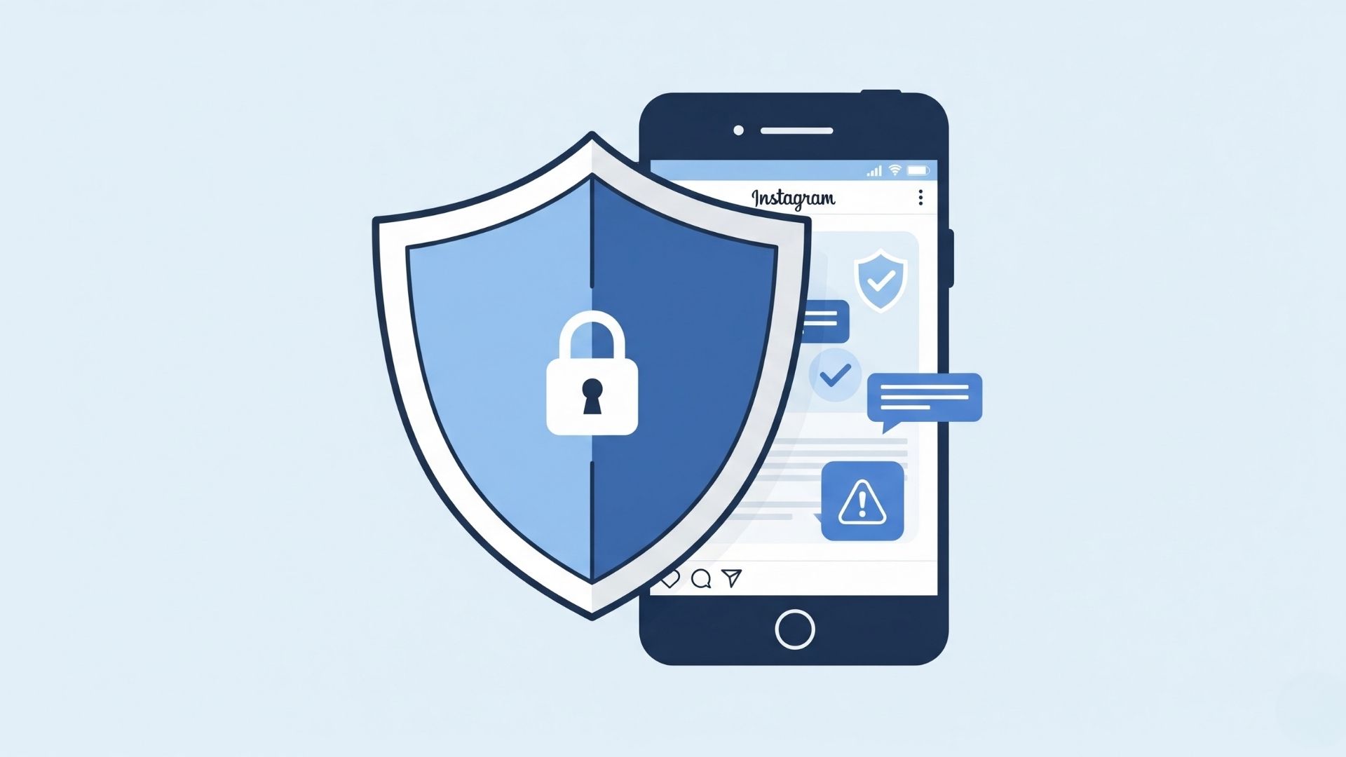 Escudo protegiendo un móvil con Instagram, simbolizando el uso seguro de herramientas automatizadas