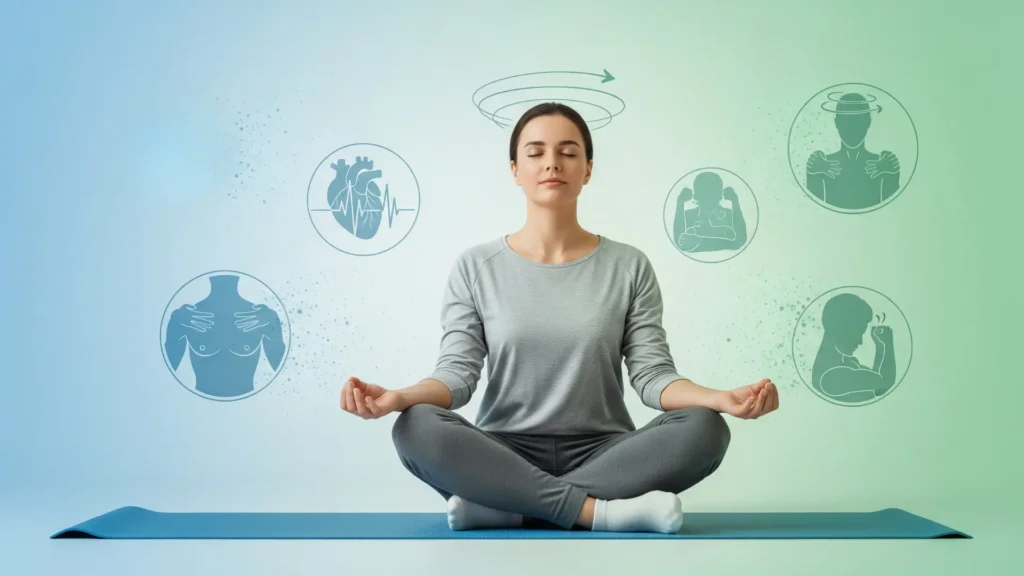 Ejercicio de respiración profunda para reducir síntomas físicos de la ansiedad como taquicardia, mareos y tensión muscular, técnica práctica y natural para el control del estrés.