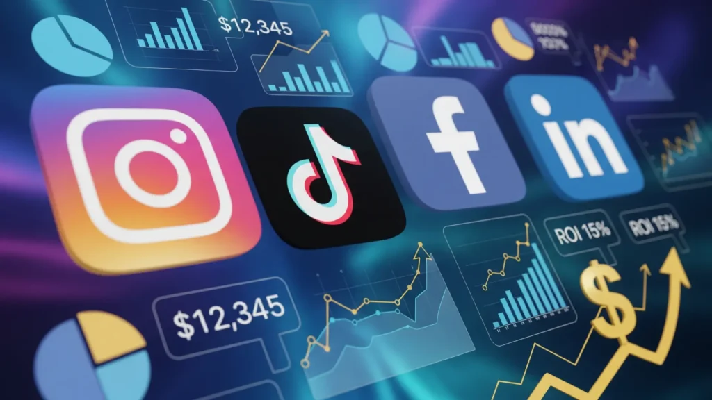 Collage de redes sociales con métricas del curso Community Manager para generar ingresos online y trabajar desde casa profesionalmente.