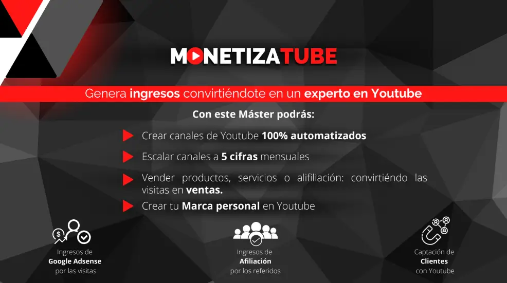 MonetizaTube curso de Mari Fuentes para ganar dinero en YouTube sin aparecer, crear canales automatizados y generar ingresos pasivos online.