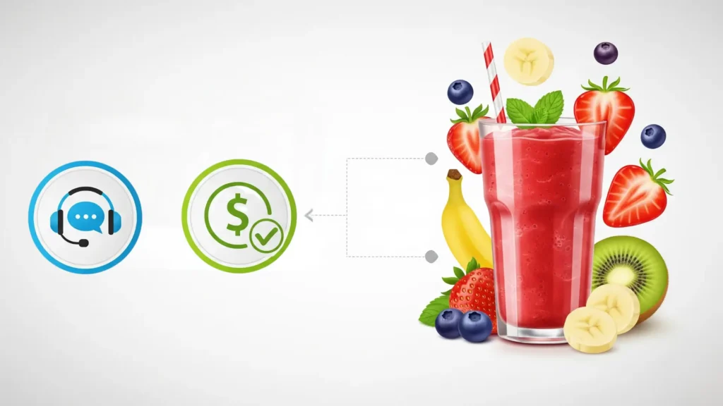 Infografía de soporte y garantía para el recetario 120 Batidos y bebidas saludables.