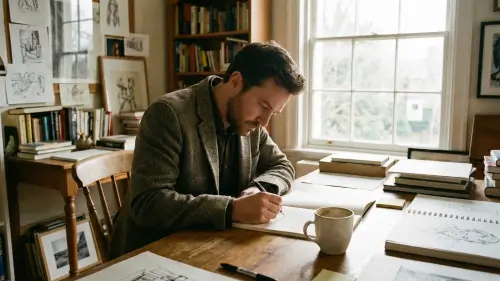 Autor revisando su manuscrito y planificando estrategias para vender su libro con el Método 2k en 60 Días.