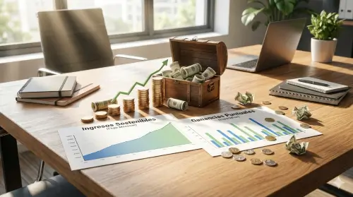 Costos y gastos adicionales de la formación Captadores Inmobiliarios: escritorio con laptop, calculadora y presupuesto mostrando matrícula, publicidad y herramientas digitales.